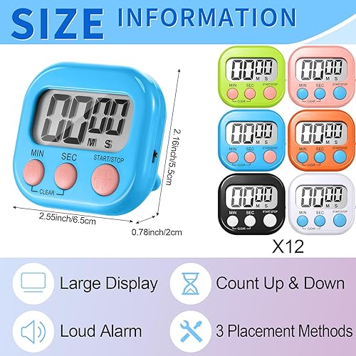 Miniatura 2 de Macarrie Temporizador digital de cocina de 72 piezas, temporizadores magnéticos a granel para aula, pantalla LCD, alarma fuerte, temporizador