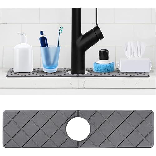 Faucet Mat For Kitchen Sink - 15.5" Long Diatomite Fast Drying Stone Sink Tray Splash Protector for Bathroom Sink [White 15.5" X 3.9"]