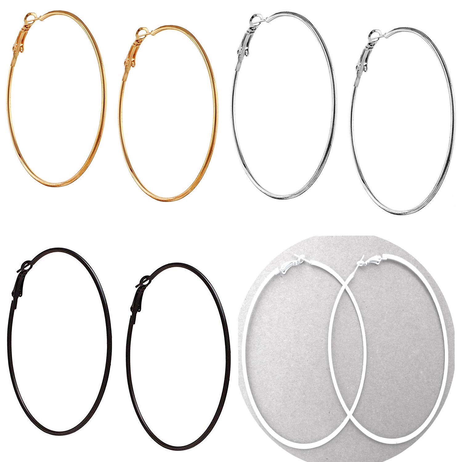 Fems 4 Pairs Earrings Alloy Made Gold Black Silver White Coloured 45mm Size (B08P5YLV8V) Amazon Price History, Amazon Price Tracker