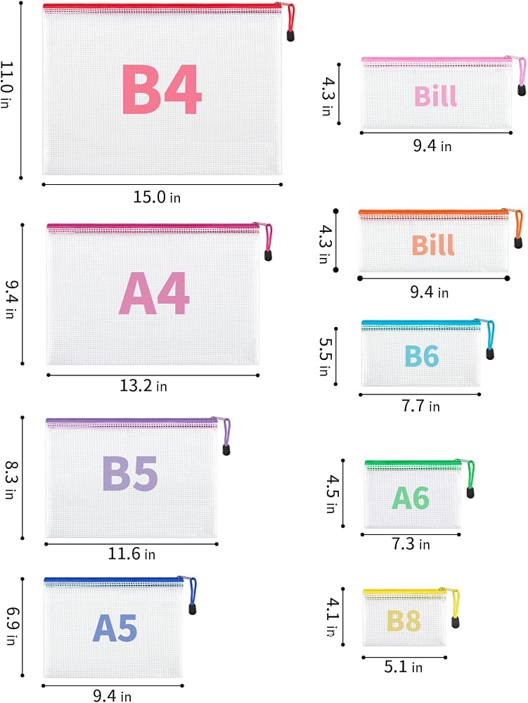JARLINK 18 Pack 8 Sizes Mesh Pouch, 9 Colors, Waterproof Zipper Bags Document Multipurpose Travel Bags for Office, School, Board Game, Puzzles, Cosmetics, Travel Accessories, and Home Organization