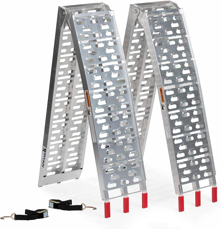 7.5' ATV Loading Ramps, 1,500 lb Capacity, Titan Ramps | Aluminum loading ramps for pickup trucks, folds to 45.5" L, anti-slip plate surface