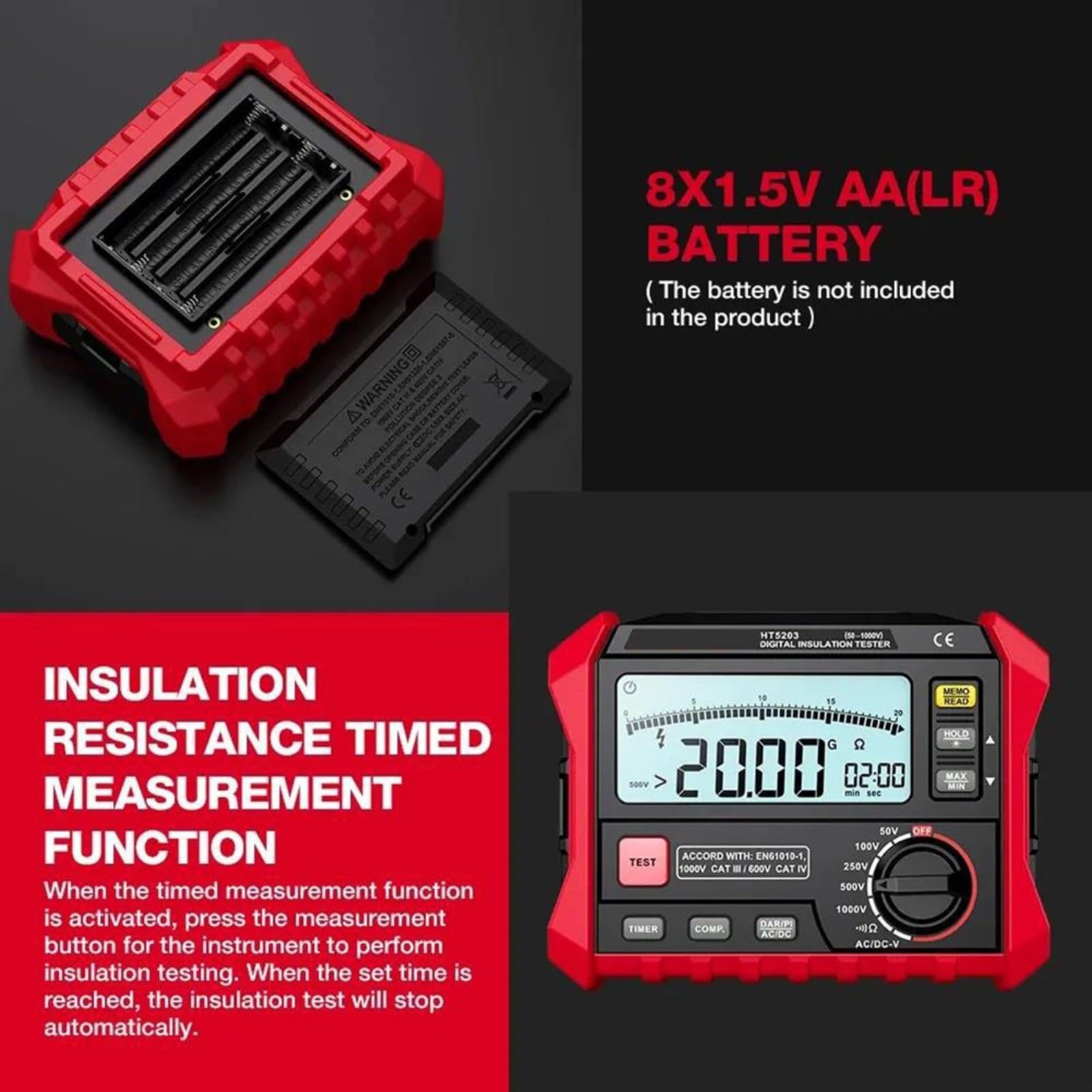HpLive HT5203 - Misuratore di resistenza di isolamento ad alta tensione, tester multifunzione per test di isolamento