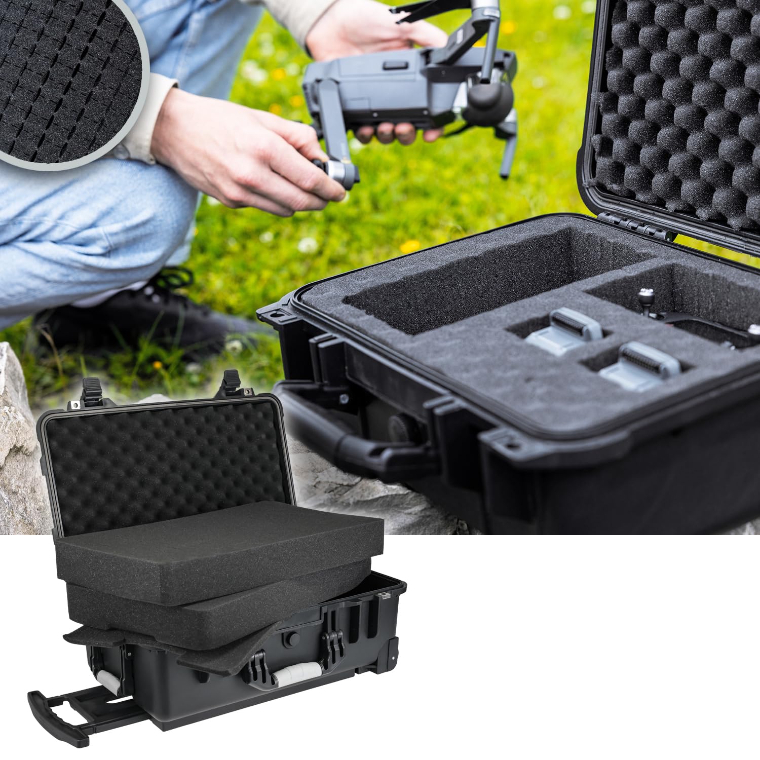 HMF Walizka Outdoorowa ODK400, Walizka na Zdjęcia z Pianką Rastrową, Czarny, 56 x 34.5 x 23 cm