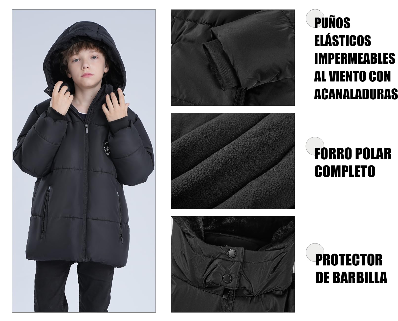 SOLOCOTE Abrigo de invierno para niños varones con forro de fleece pesado resistente al agua y al viento con capucha Parka para niños