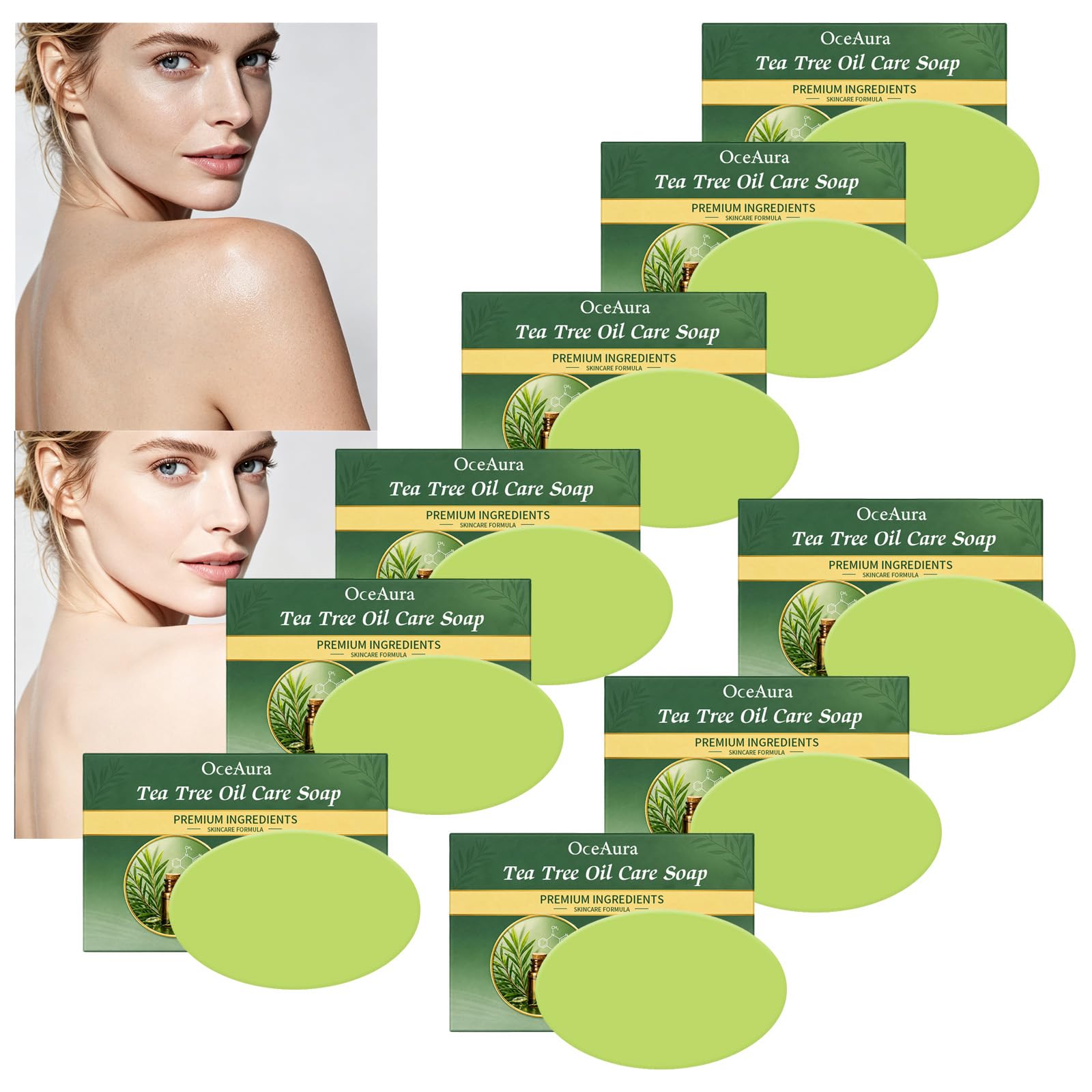 Tea Tree Oil Soap Bar, Blocco detergente per viso e corpo, Glicerina compressa detergente per le mani, Idratante Burro di Karitè Sapone all'olio di cocco, Cura quotidiana del corpo per la (9PCS)