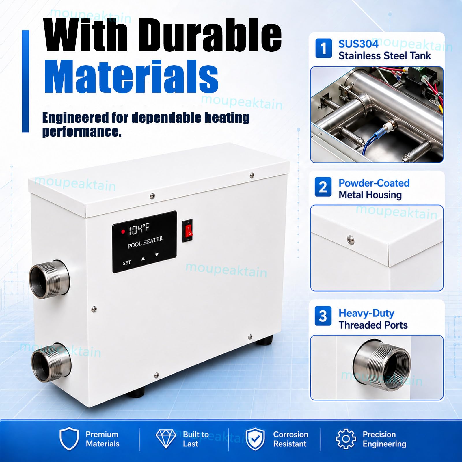 Riscaldatore Elettrico per Piscina 220 V, Scaldacqua 5.5KW / 9KW / 11KW con Termostato Automatico, Riscaldatore in Acciaio Inox per Piscina Fuori Terra, Spa E Vasca Idromassaggio 11KW