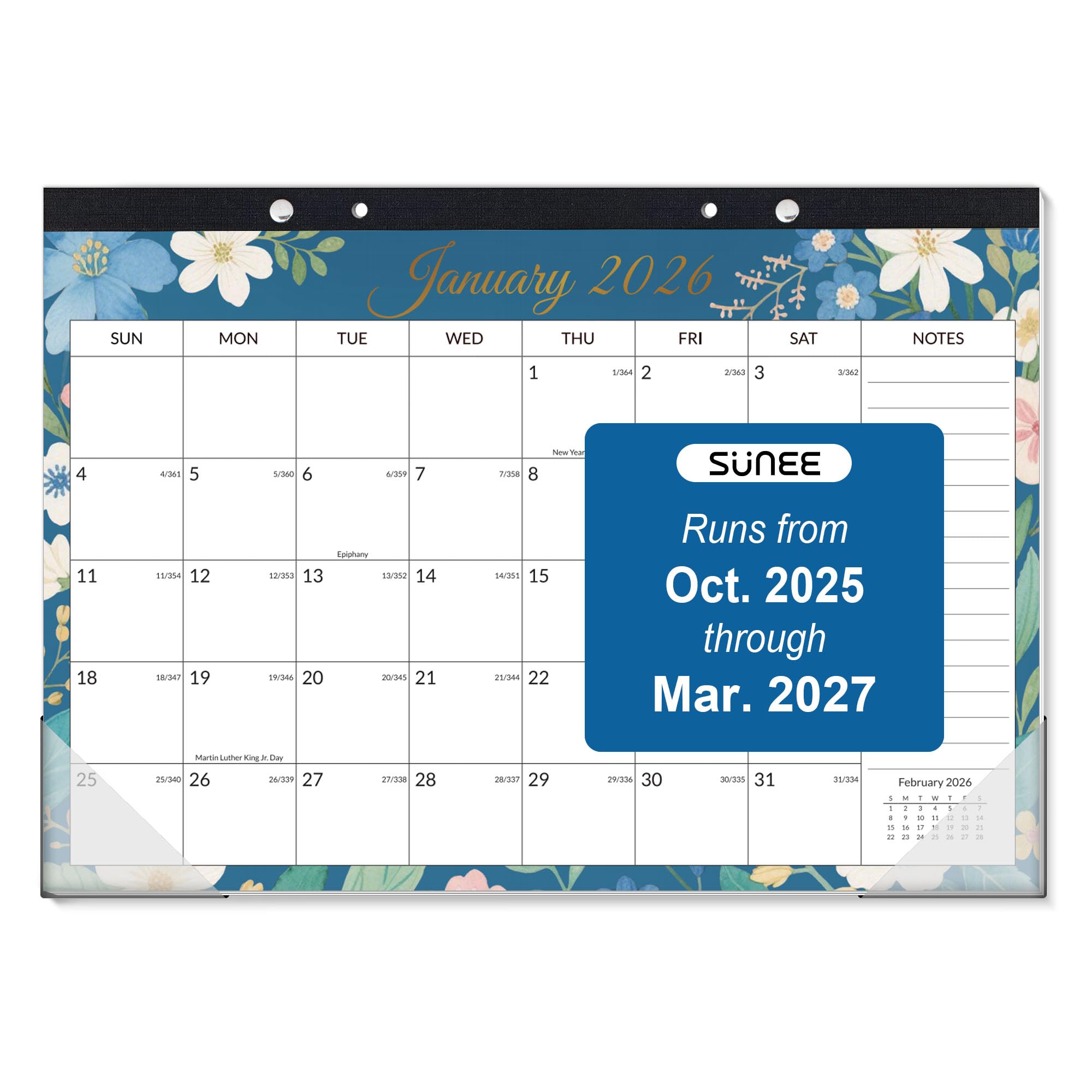 SUNEE Desk Calendar 2026-18 Month Calendar Oct 2025 - Mar 2027, 17" x 12" Calendar 2026 with Notes, for Planning, Organizing in Family, School or