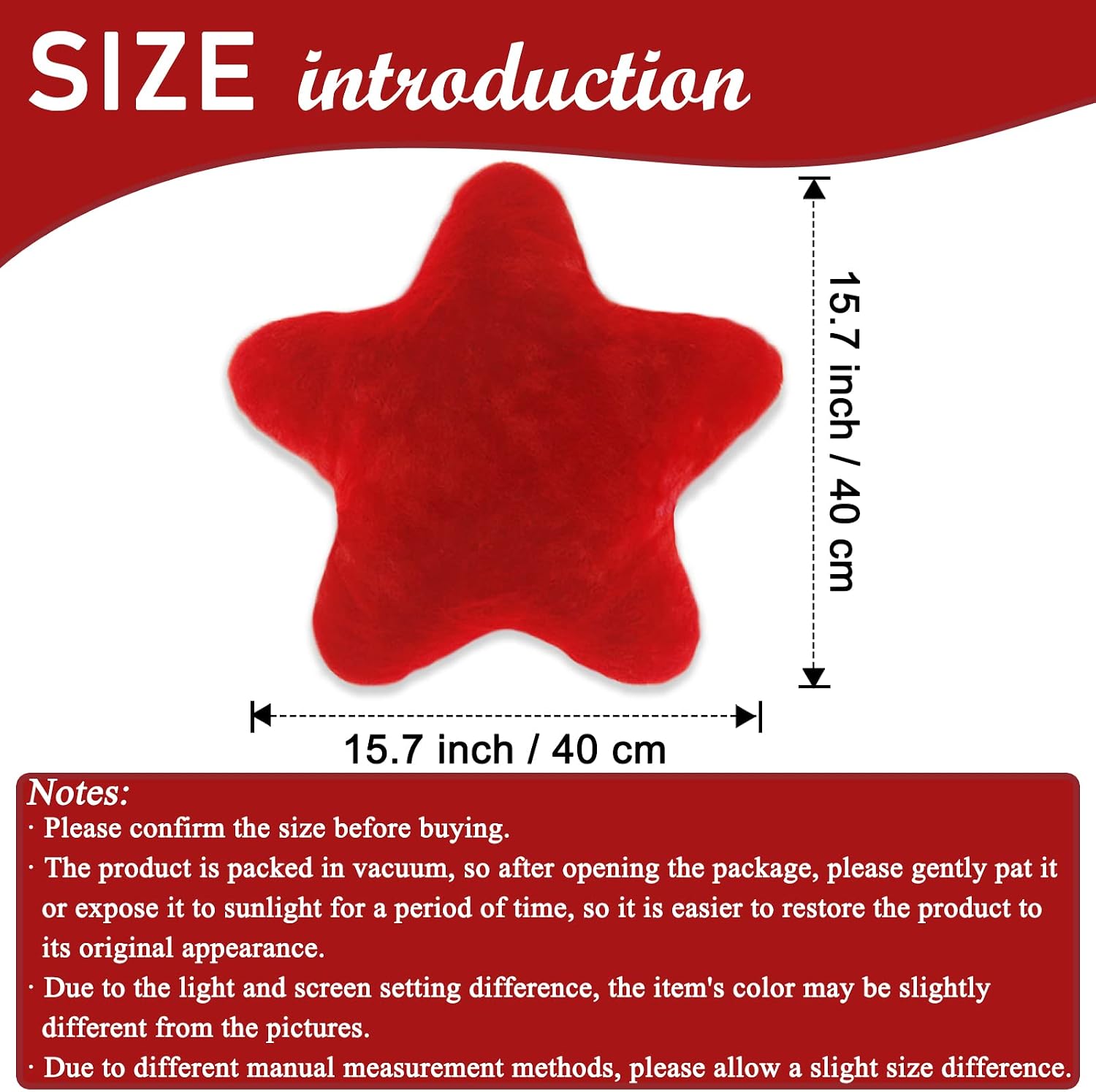zhidiloveyou Star Pillow Plush Red Stuffed Star Shaped Pillow Toy 15.7 inch image 5