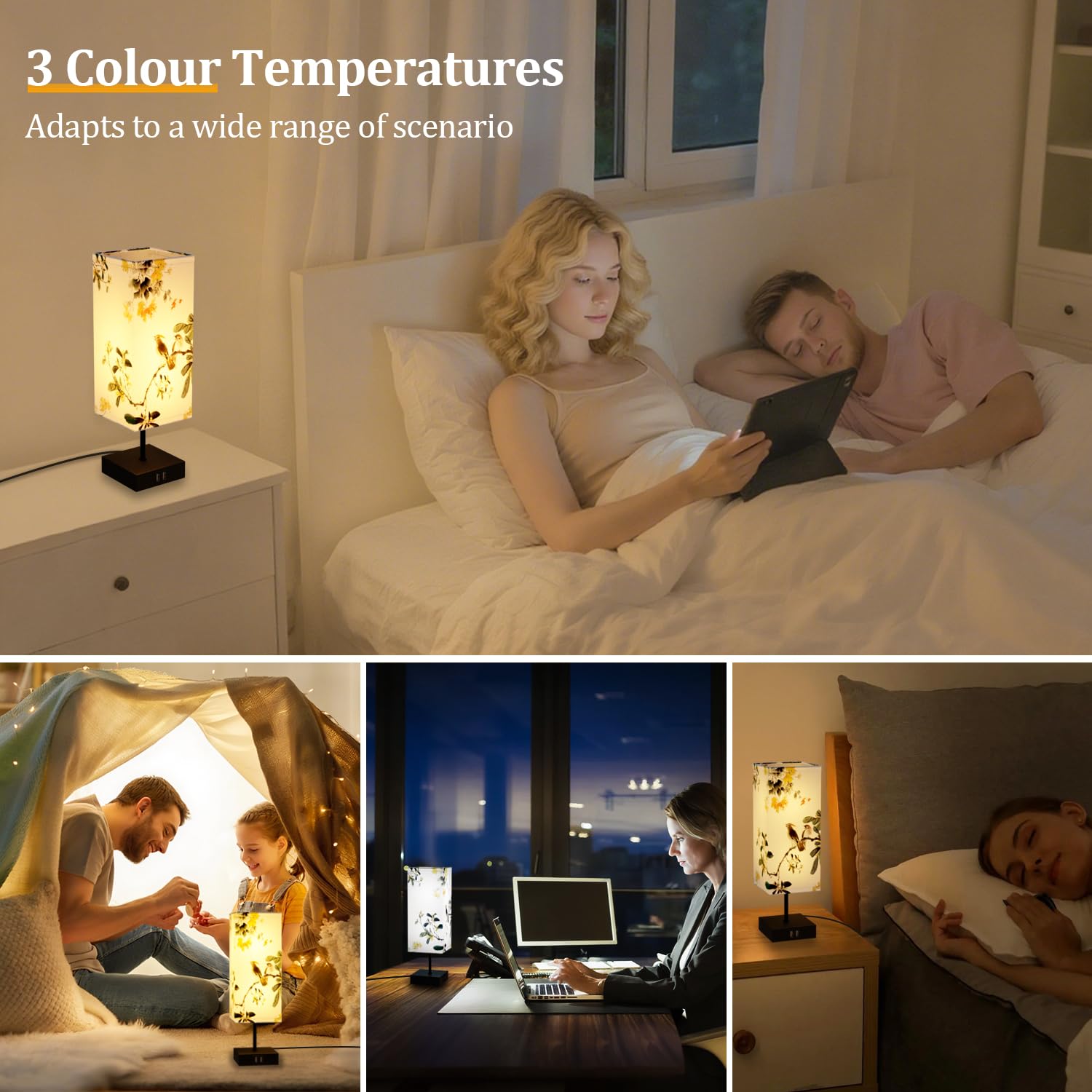 Set di 2 Lampade da Comodino Touch, Abat Jour da Comodino | Con 2 Porte di Ricarica USB, Dimmerabile, 3 Temperature di Colore, Lampada da Tavolo per Camera da Letto e, Lampadina Inclusa