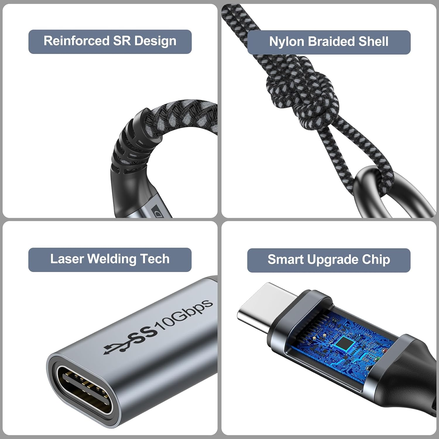 Small USB C Extension Cable 1FT Bundle Short USB C to USBC Cable 1.6 FT 2-Pack USB 3.2 (10Gbps) Male to Female 100W PD Charging for S9-S24, iPhone 16/15, iPad,Portable Monitor, CarPlay, SSD image 4
