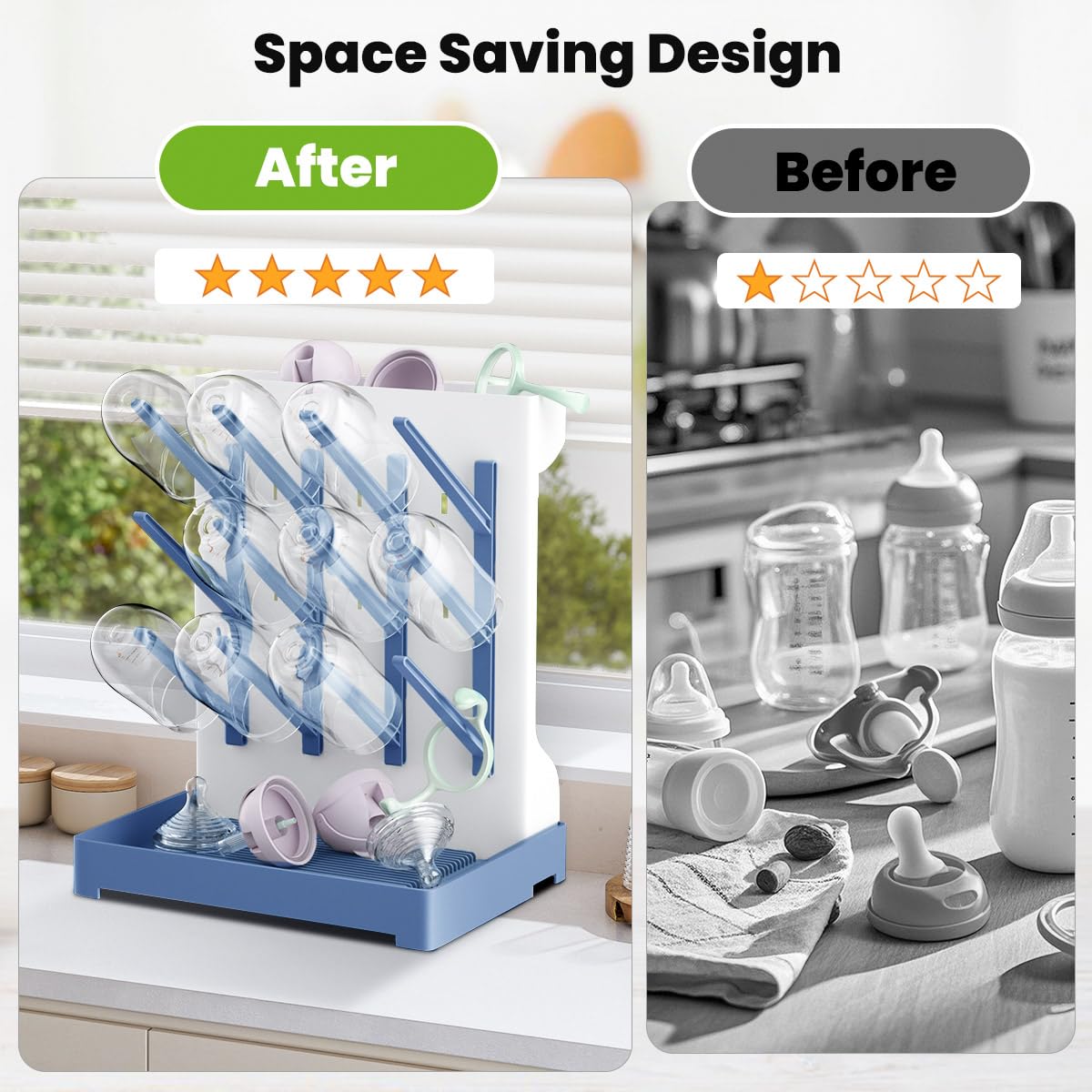 WillMall Baby Bottle Drying Rack: Vertical Space Saving Large Bottles Holder, Standing Boon Dryer Rack Baby Accessory - Image 3