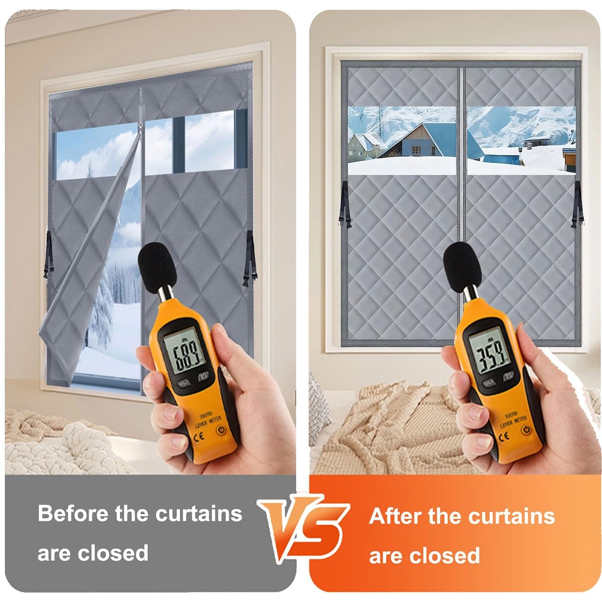 Sichtbare Thermo Cover Fenster, 100/120/140/150/200 cm Fenster-Isoliervorhänge für Wärme, Baumwoll-Fensterisolationsset Isolierte Fensterabdeckung für Winter(Gray,100x220cm)