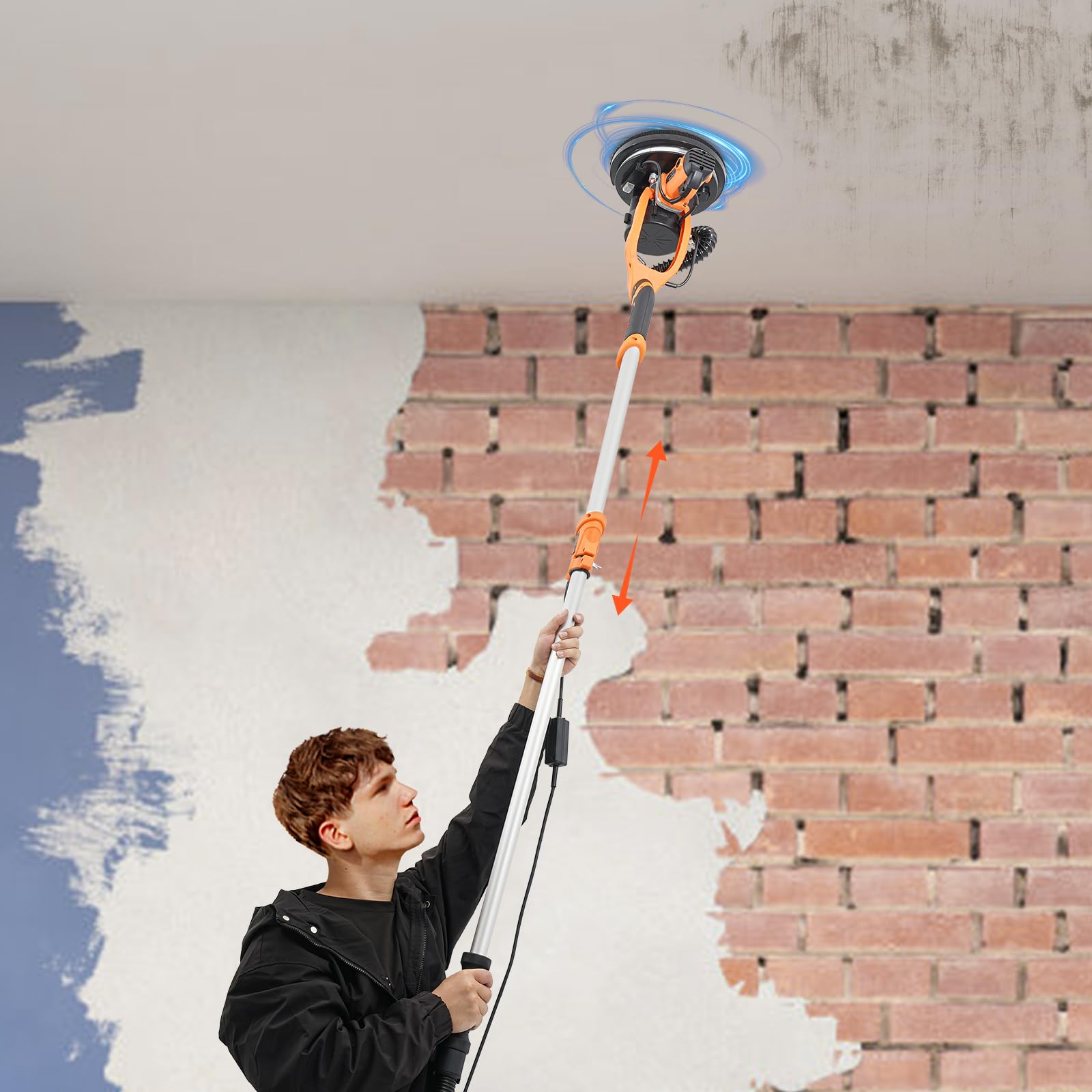 1250W Electric Ceiling Wall Sander with Vacuum Dust Collection, 90 ° Adjustment Angle, 6 Speed Gear Drywall Sander, Electric Dustless Drywall Sander for Home Decoration, Decoration Companies(Orange)