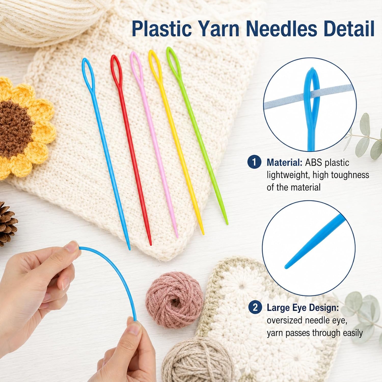 50 Count Plastic Needles for Yarn, 5.9 inch Plastic Sewing Needles