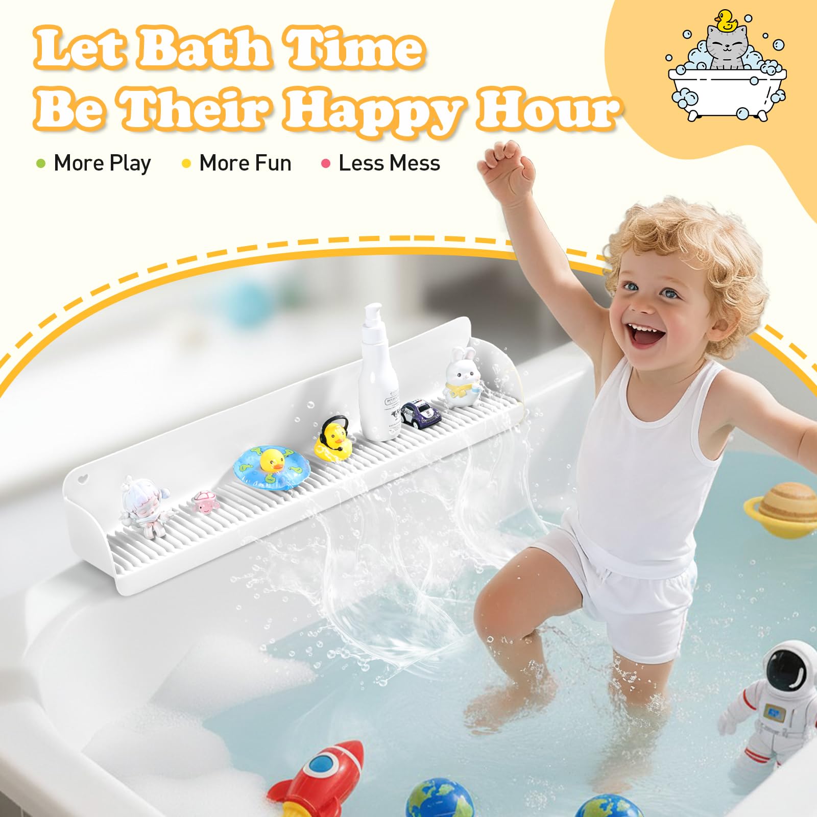 Paraspruzzi per vasca da bagno da 61 cm, con 10 ventose, in silicone, paraspruzzi per vasca da bagno, vassoio giocattolo da bagno, mensola da gioco per bambini, universale per bagno, lavello della