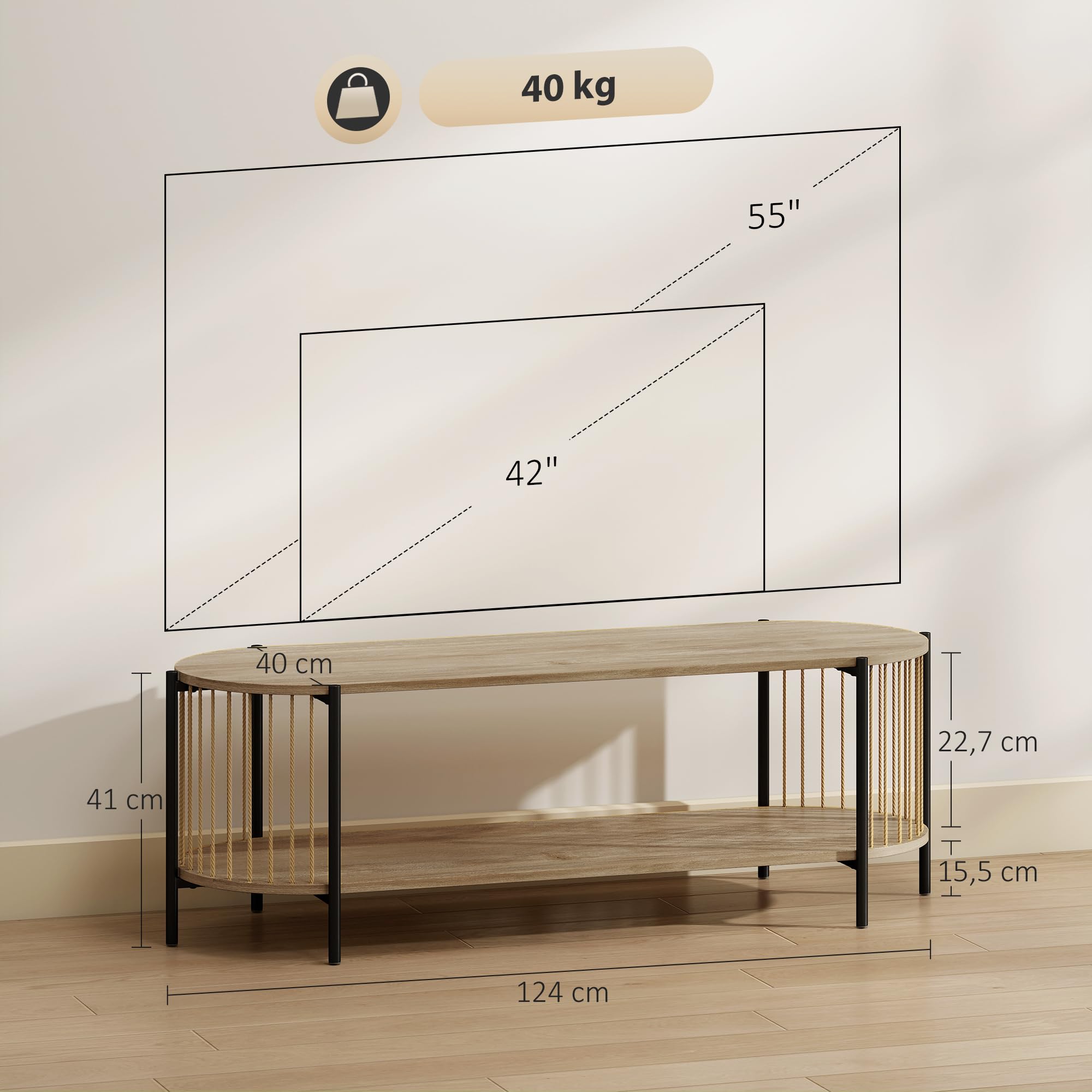 HOMCOM Mueble de TV Bohemio hasta 55 Pulgadas 124x43,5x41 cm Natural