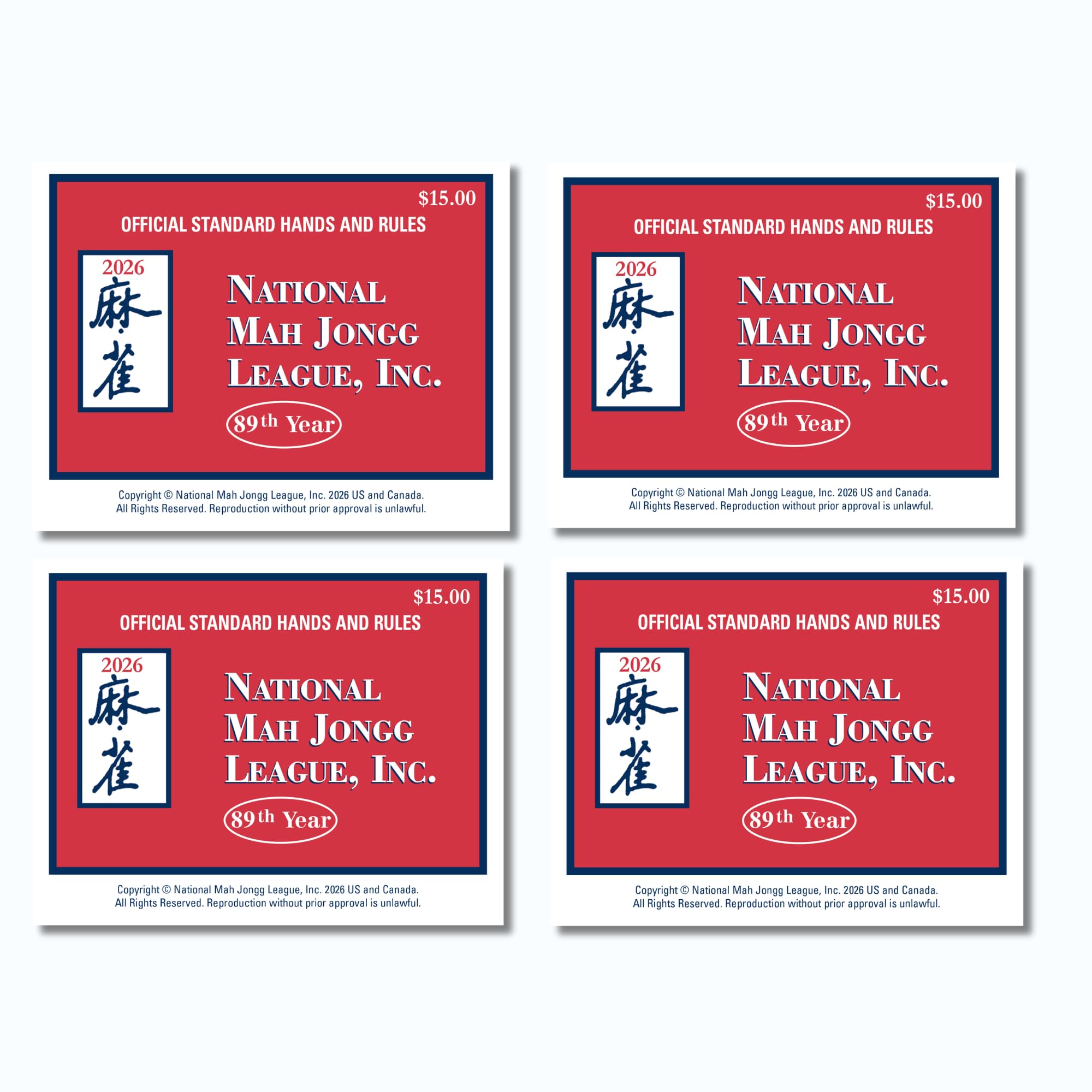 National Mah Jongg League 2026 Mahjong Large Size Cards Four-Pack Bundle - Official Hands and Rules for American Mahjong (Four Large-Size Cards)