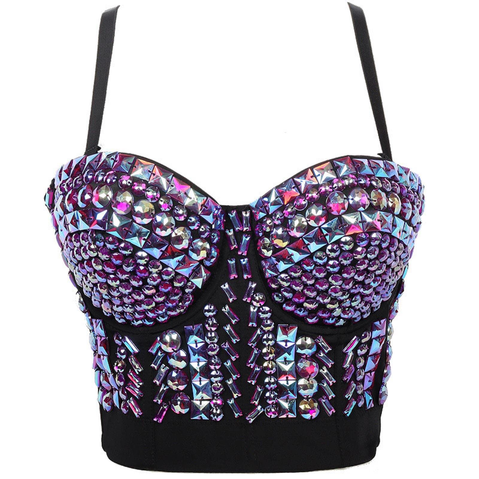 Sexy Push Up Bra Donne Reggiseni Diamante Paillettes Biancheria Intima Bralette Donne Vestiti Estate y2k Short Top Ladies Corsetto-10-nero, M