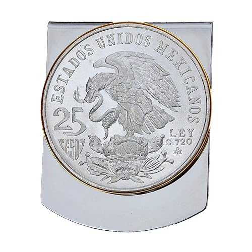 1968 Mexico Olympic 25 Pesos Silver Coin Ley 720 Silver Coin Stainless Steel Large Money Clip - Wide Design National Arms Eagle on Cactus