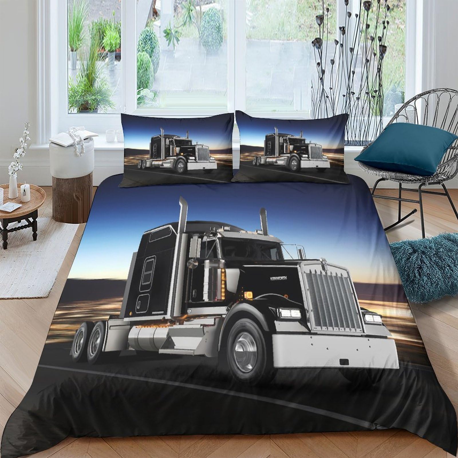 Ctjqhvkz Style-7 3D Printed Truck Sunset Fitted Sheet Microfiber Soft Breathable Highway Bed Cover For Bedroom Guest Room Decor Single（135X200cm）