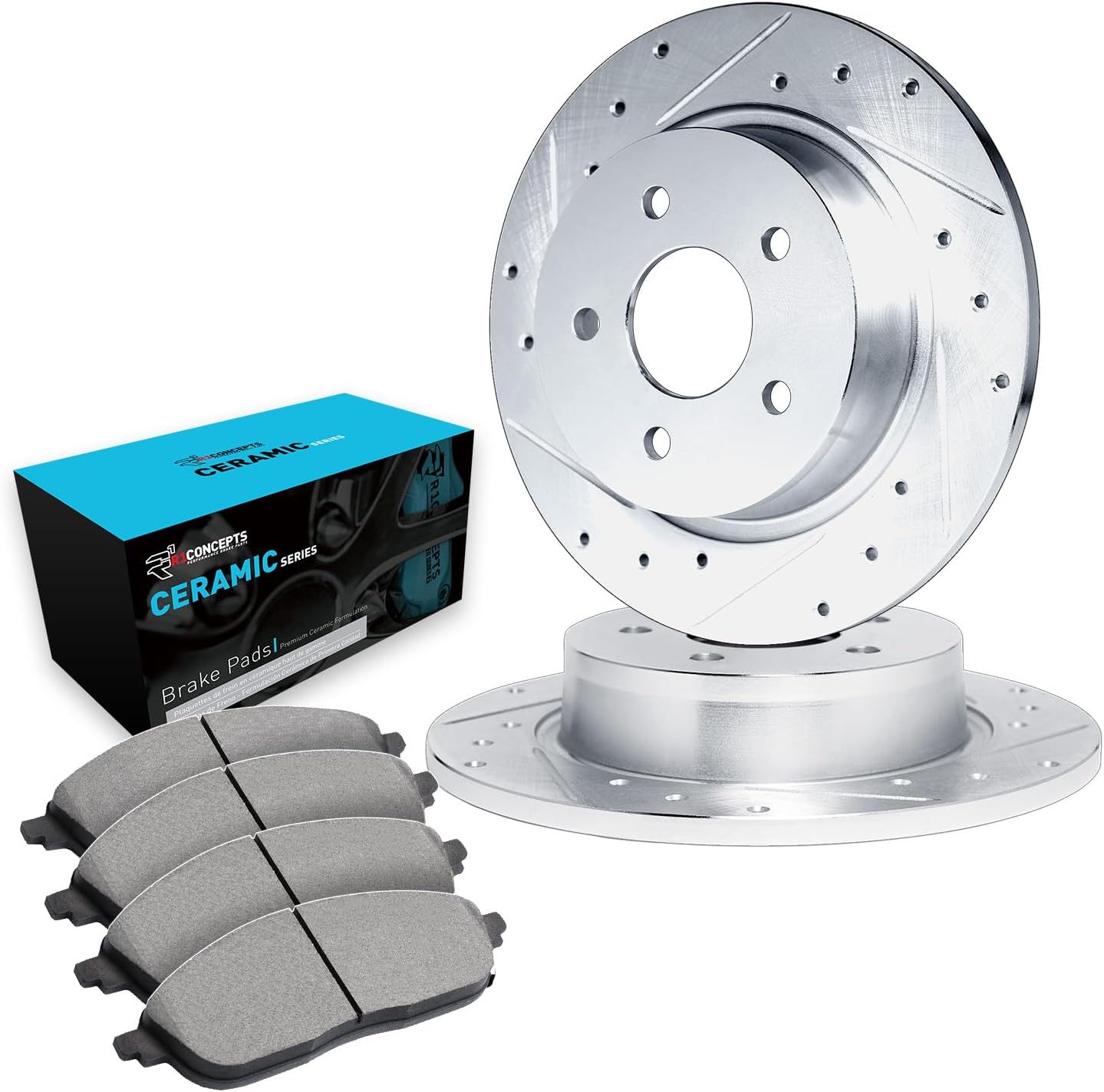For Tracker, Sidekick, X-90 R1 Concepts eLine Front Drill/Slot Brake Rotors Kit + Ceramic Brake Pads