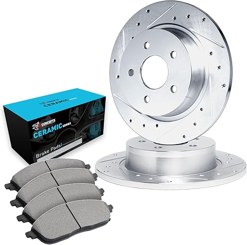 R1 Concepts Kit de frenos y rotores traseros | Pastillas de freno traseras| Rotores y pastillas de freno | Pastillas de freno y rotores de cerámica