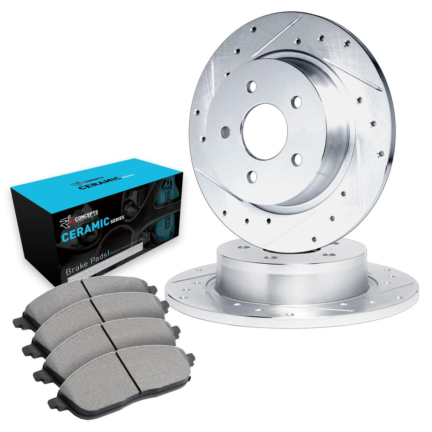 R1 Concepts Rear Brakes and Rotors Kit |Rear Brake Pads| Brake Rotors and Pads| Ceramic Brake Pads and Rotors|fits 1991-1999 Mercedes-Benz 300SD, 300SE, S320, S350
