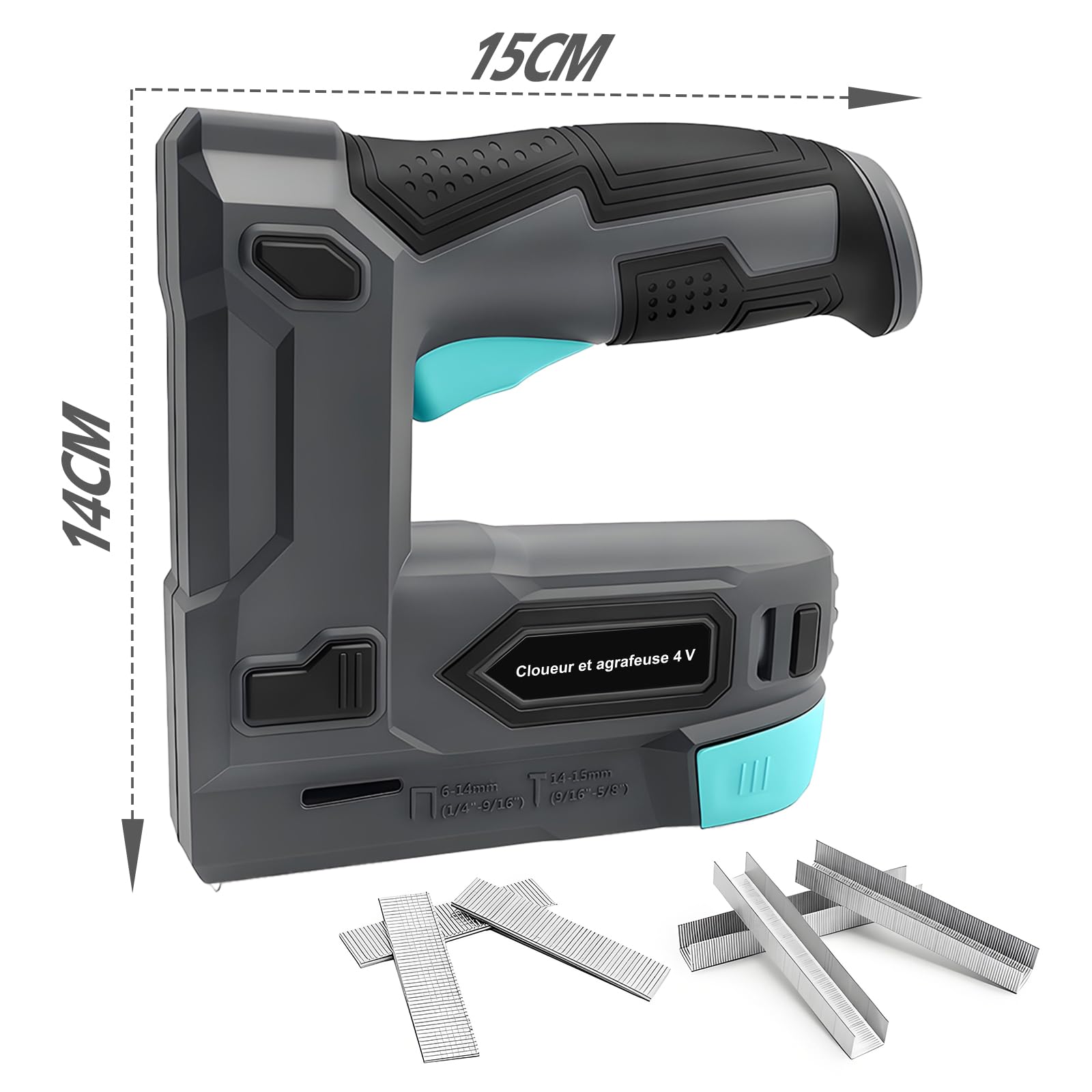 Agrafeuse et Cloueuse Électrique Sans Fil 4V 2-en-1, 6-14mm Agrafes & 14-15mm Clous, avec 400 Agrafes et 100 Clous, pour Tapissier, Bois et Bricolage