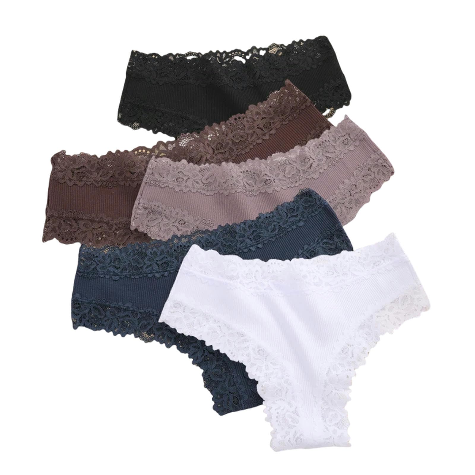 Bielizna damska, zestaw 5 sztuk, damskie koronkowe bezszwowe bawełniane majtki Sexy Pants żebrowane oddychające bielizna Soft Plus Size komplet bielizny 6 m
