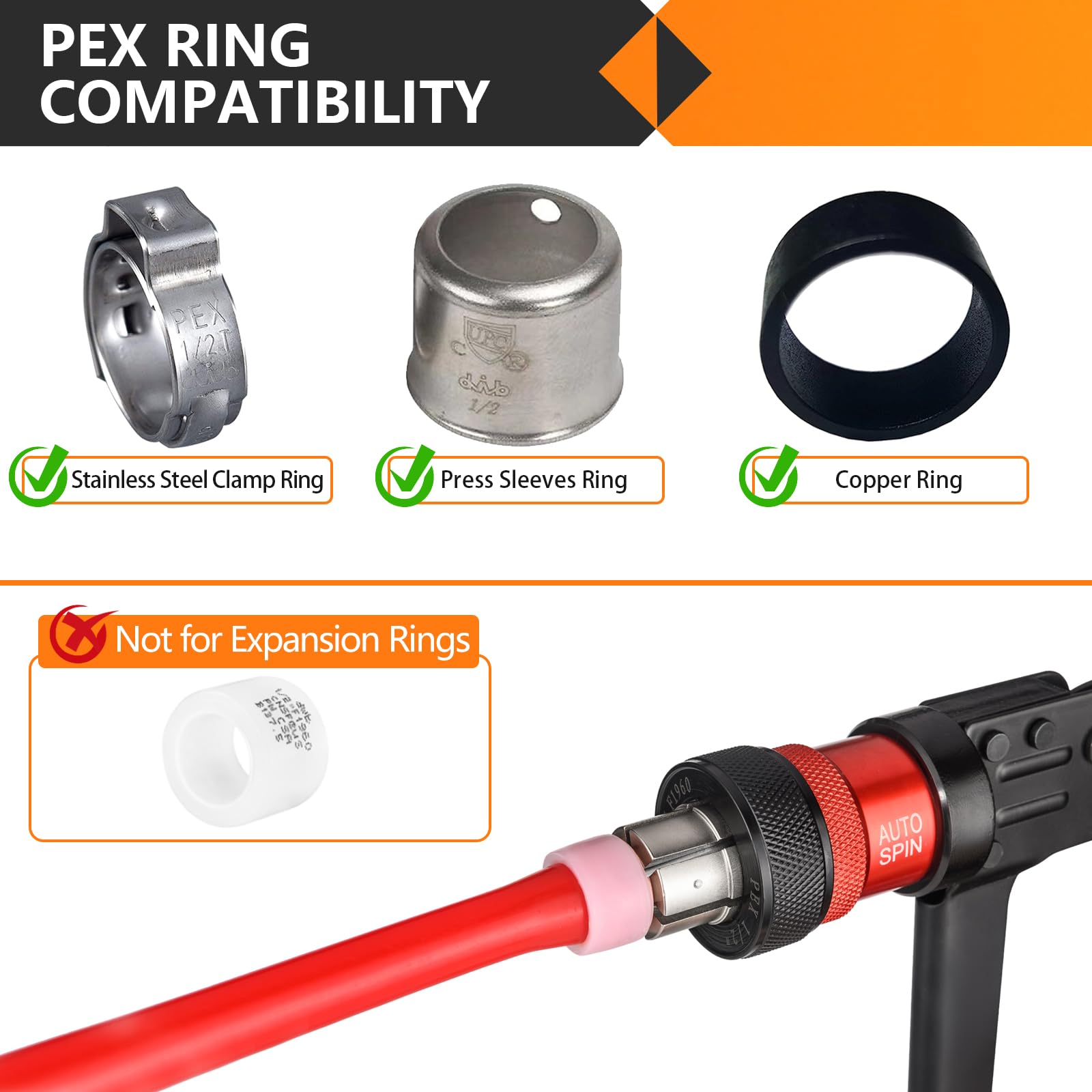 HeSun Lot de 20 raccords PEX, raccord à sertir en laiton pour tuyaux Pex, ASTM F1807 1,9 x 1,27 cm