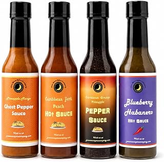 Hot Sauce Variety Pack | 4 Tropical Fruit Flavors | Sweet Heat | Four bold, fruit-forward sauces bring sweet heat to wings, tacos, burgers, seafood and more.