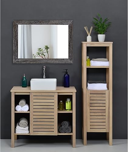 Miniatura 6 de AAZZKANG Espejo de pared con marco de madera rectangular grande de 20 x 16 pulgadas, espejos colgantes decorativos rústicos para dormitorio, baño,