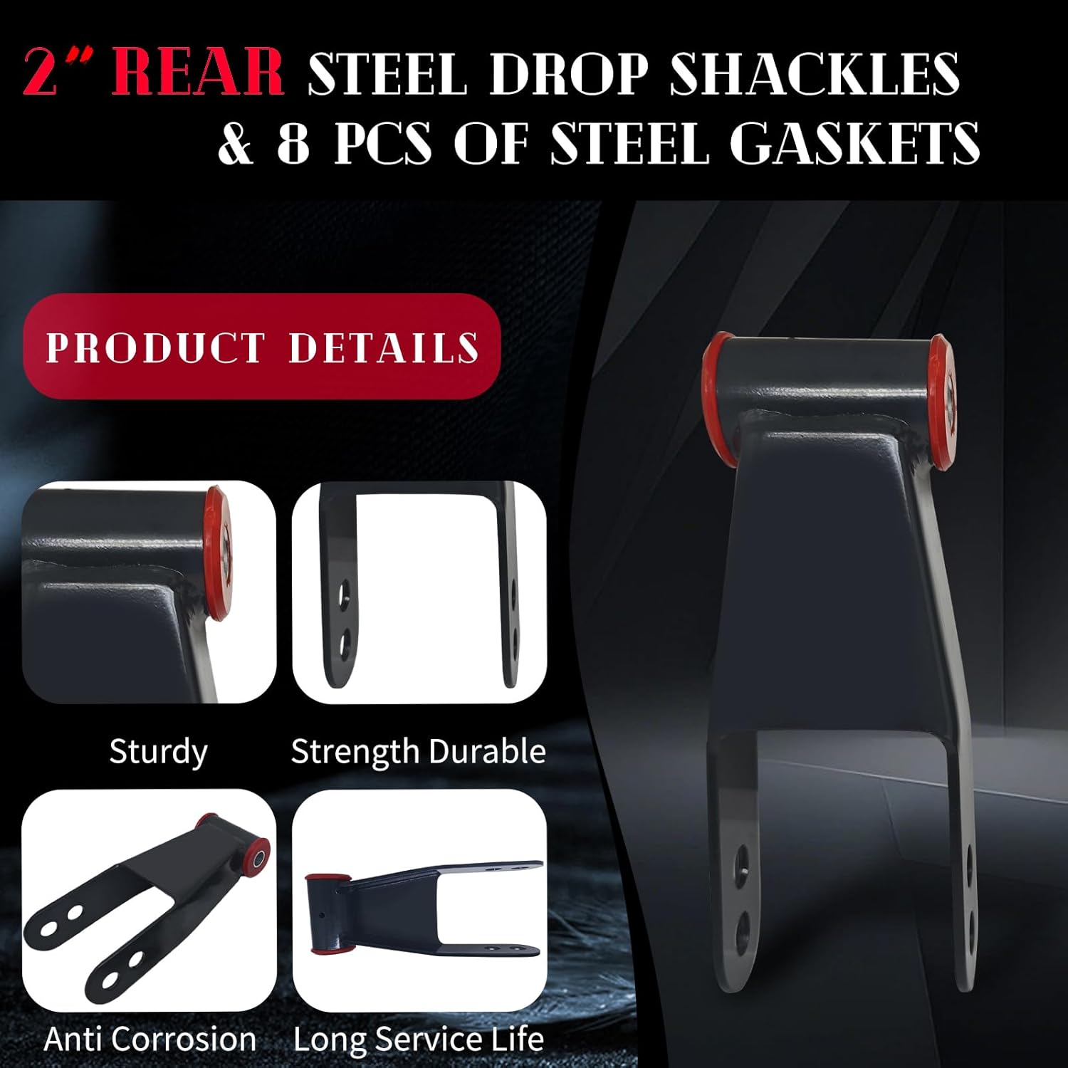 2" Lowering Drop Shackles Rear Kit: for Silverado Chevy GMC Sierra Ford C1500 Ranger 1988-2019 Leaf Spring Upgraded 2 Inch Suspension Shackle 410520 & 8pcs Gaskets More Horizontal Comfortable