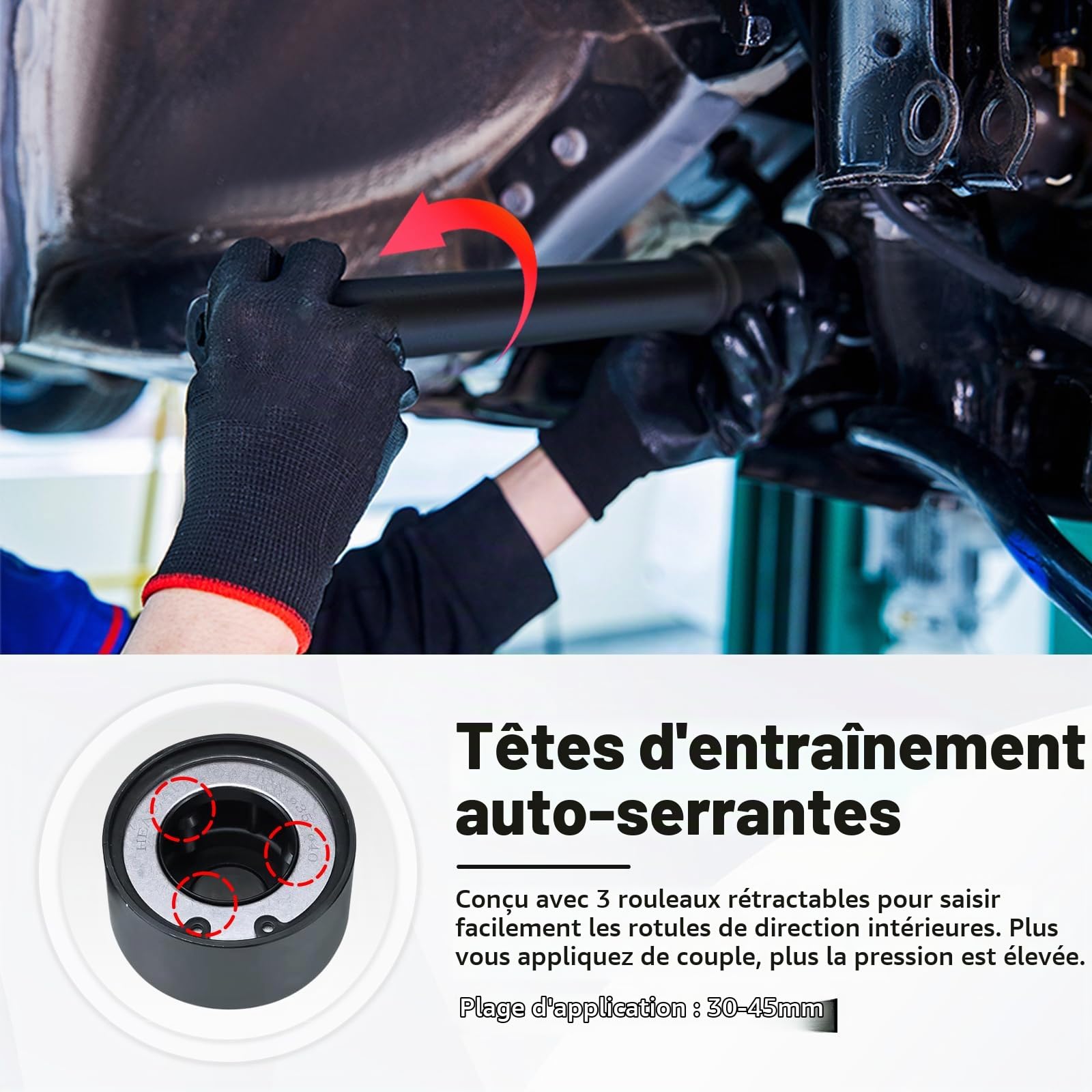BOOMSTART 5 en 1 Extracteur Rotule Axiale, 30-45 mm Demonte Biellette de Direction, 1/2" 3/8" Universel Outils Clé Rotule Axiale Extracteur Biellette Axiale