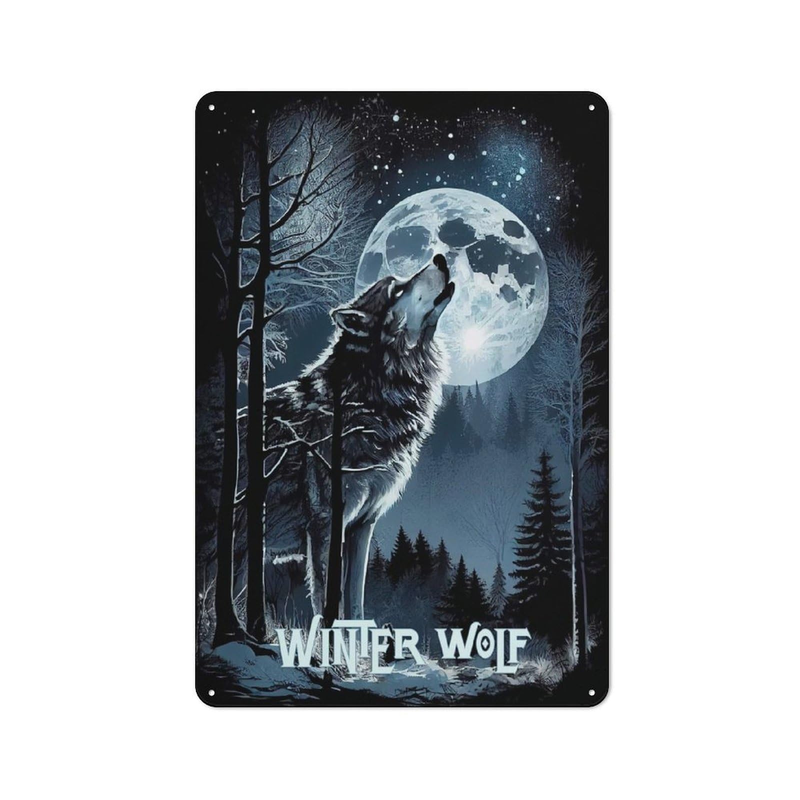 Junmoney Winter Wolf 30X20cm Industrial-Style Tin Sign With For Hallway Wall, A Metal Wall Feature For A Newly Arranged Hallway