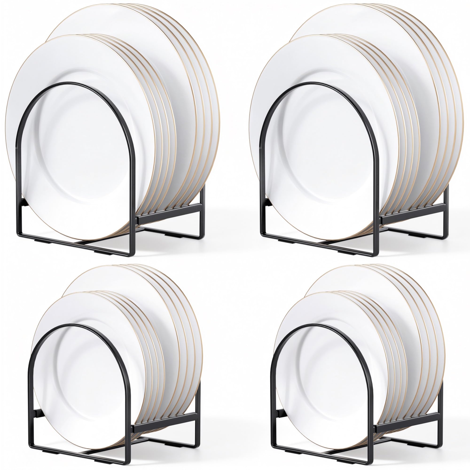 Delamu 4 Pack Plate Organizer for Cabinet Plate Rack Holder Dish Organizer Global Recycled Standard Global Recycled Standard Global Recycled Standard