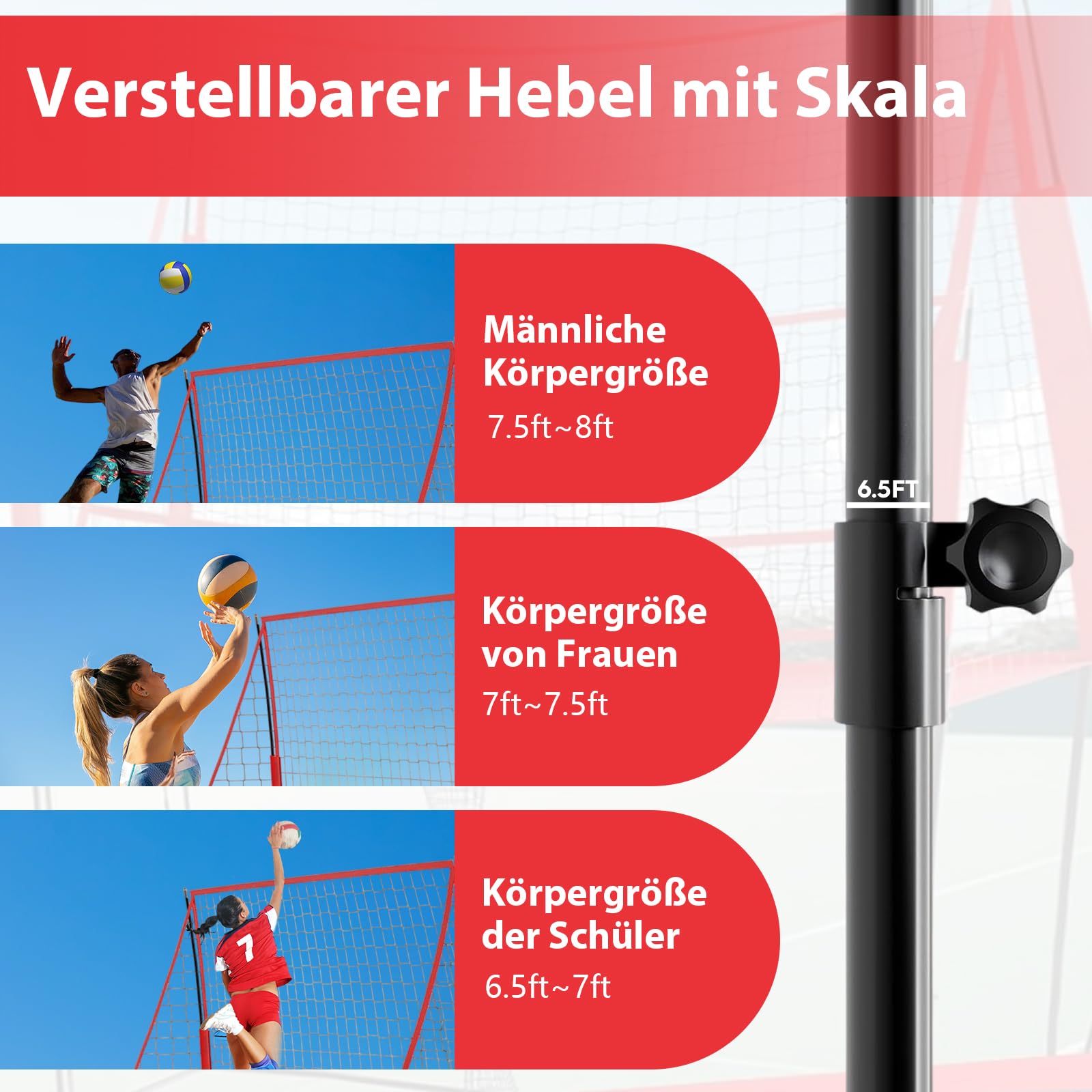 Volleyball Rebounder Netz, Verstellbares Volleyball-Trainingsnetz(1,98-2,43 m) FüR Schlag- Und Aufschlagtrainer Mit Tragetasche, Einfache Montage FüR Den Innen- Und AußEnbereich