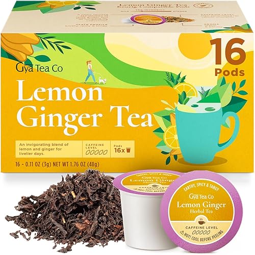 Gya Tea Co K-Cups de té de limón y jengibre para Keurig, sin cafeína, té de limón y jengibre para una mejor salud, relájate con cápsulas de té