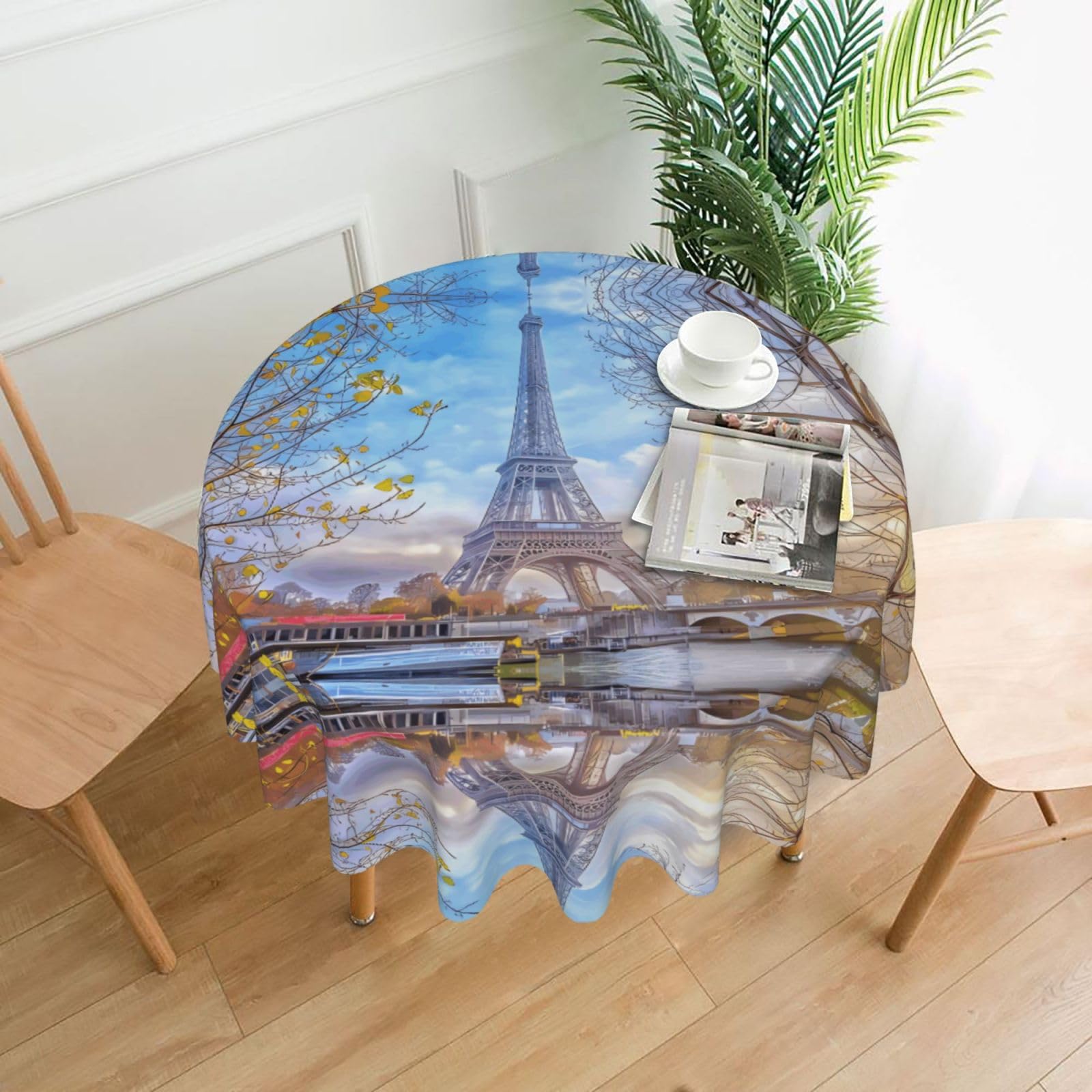 WHJSSF Eiffel Tower (1) Prints Round Decorative Tablecloth 60in - Elevate Your Dining Experience with a Stylish & Protective Table Throw