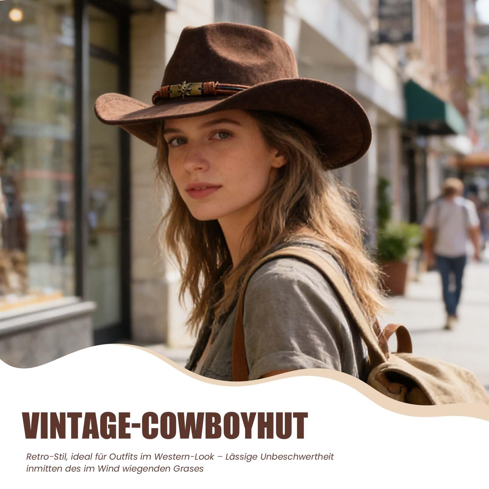 Cowboyhut für Männer und Frauen Breite Krempe im Freien Wildleder Hut Klassische Kaffeefarbe Weich Bequem Verstellbare Größe Mit Metall Schädel Geflochtenes Band