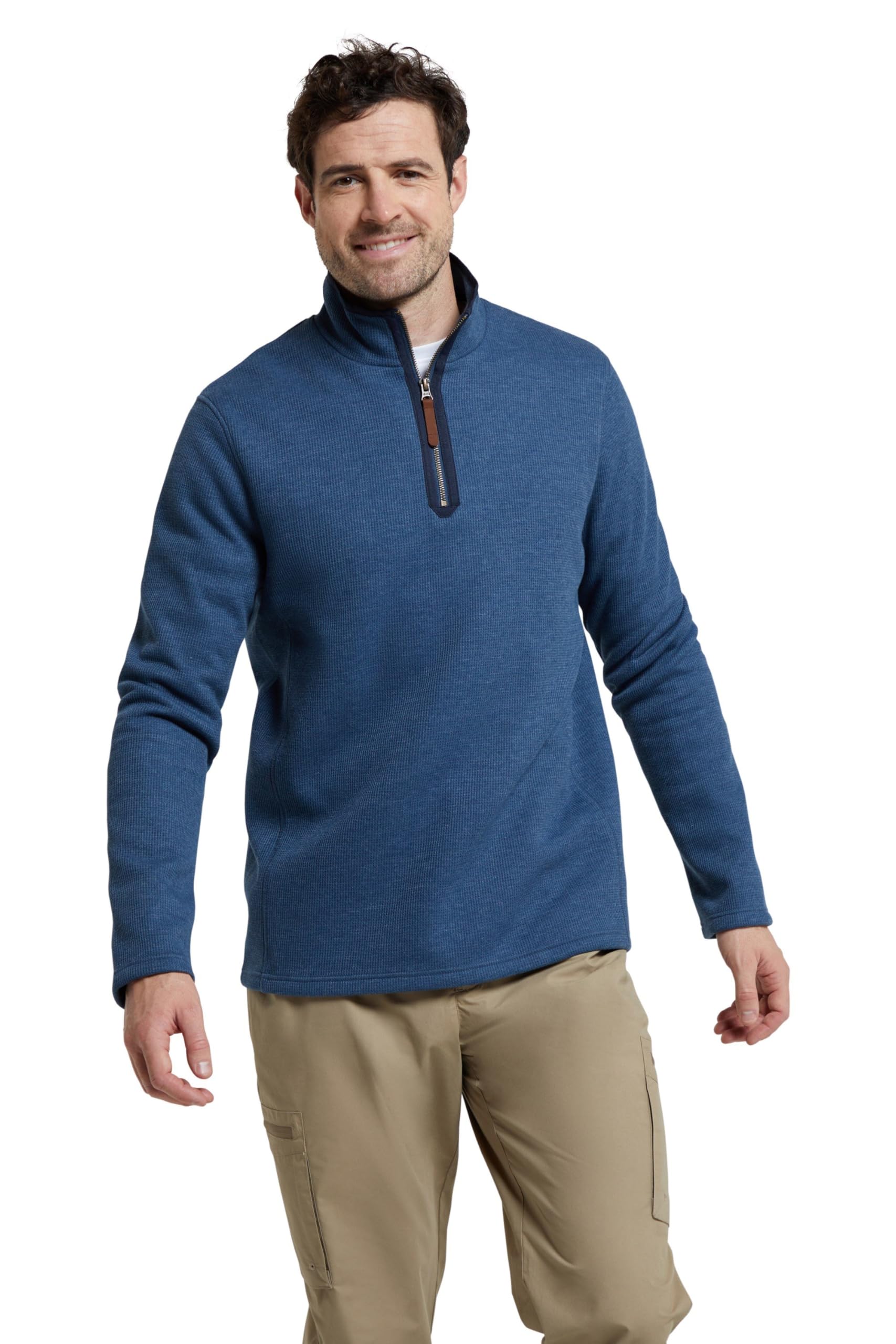 Beta Contrast Mens Zip-Neck Top - Light Blue