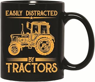 Funny Gift for Farming Tractor Lover Easily Distracted by Tractors 11oz 15oz Black Coffee Mug