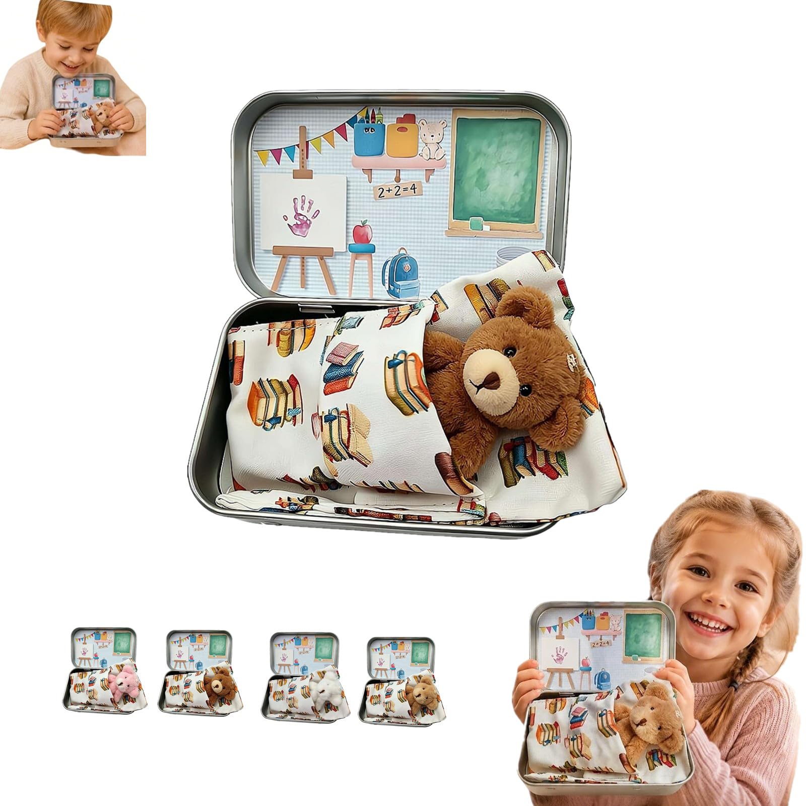 Pocket Bear in Tin Box, Mini Plush Pocket Hug Love Token, First Day at School Gift,Inspirational Positive Ornaments Gift, Plush Bear Toy Sending You Mini PocketHug Love, on your 1st day of school