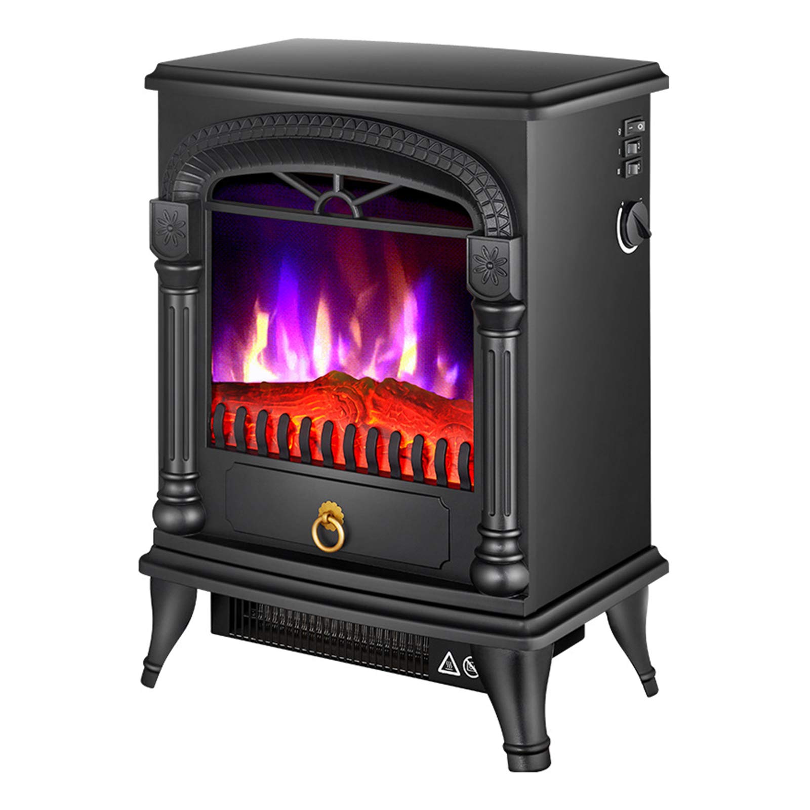 2000W Electric Fireplace Stove Heater with Realistic 3D Flame Effect LED Log Burner Adjustable Thermostat Control Portable Freestanding Stove Fire Black