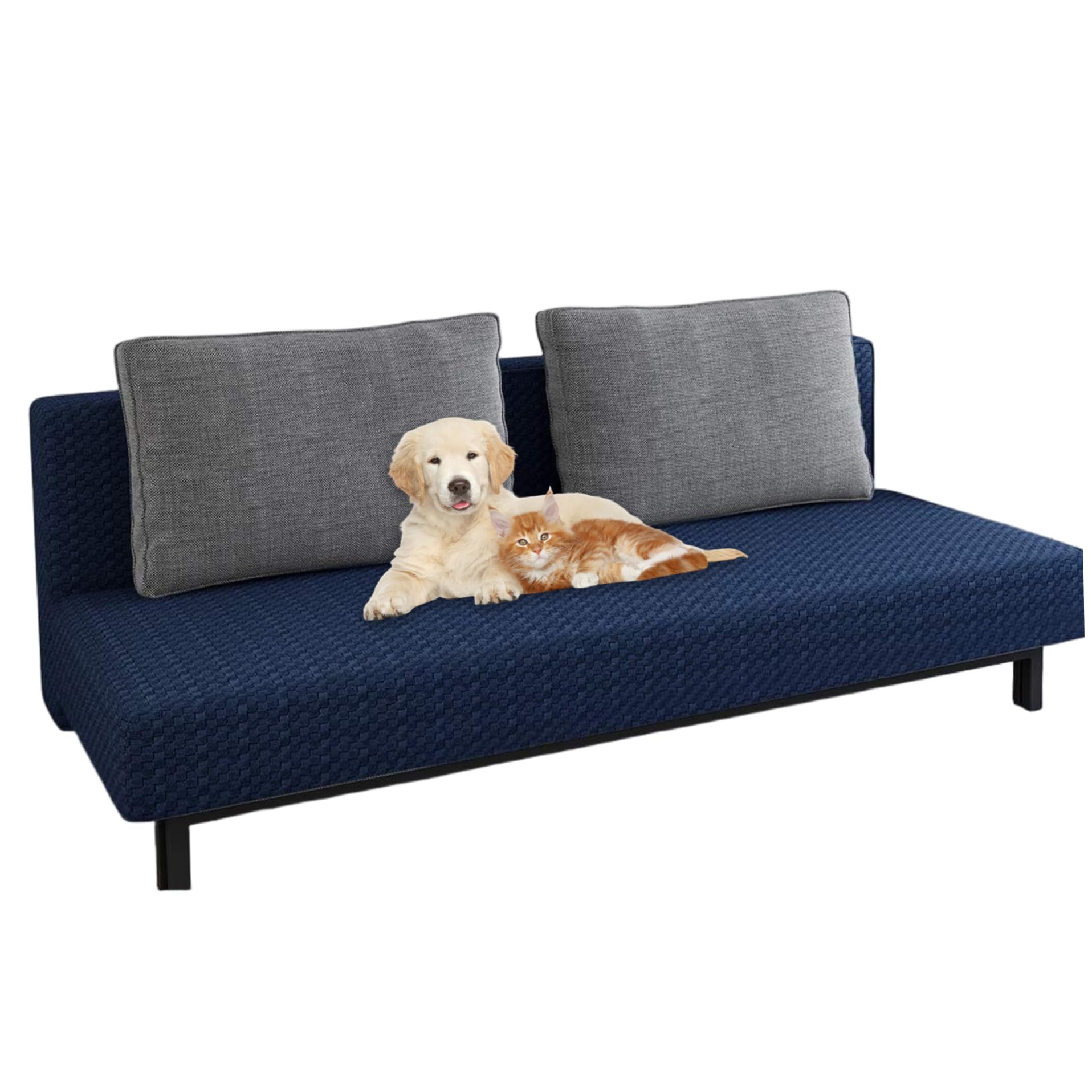 Housse de canapé sans accoudoirs jacquard bleu foncé pour salon familial
