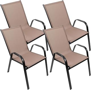 THE SECRET HOME - Conjunto de 4 Sillas de Jardín - Asiento en Metal y Tela para Exteriores - Ideal para Jardín, Balcón o Terraza - Varios Modelos (4, Modelo 5 - Negro/Marrón)