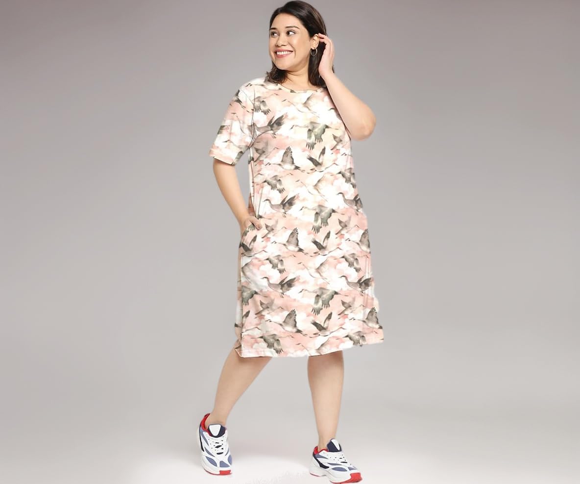 Wear Your Opinion Women's Plus Size Tie-Dye Printed Midi Knee Length Tshirt Dress