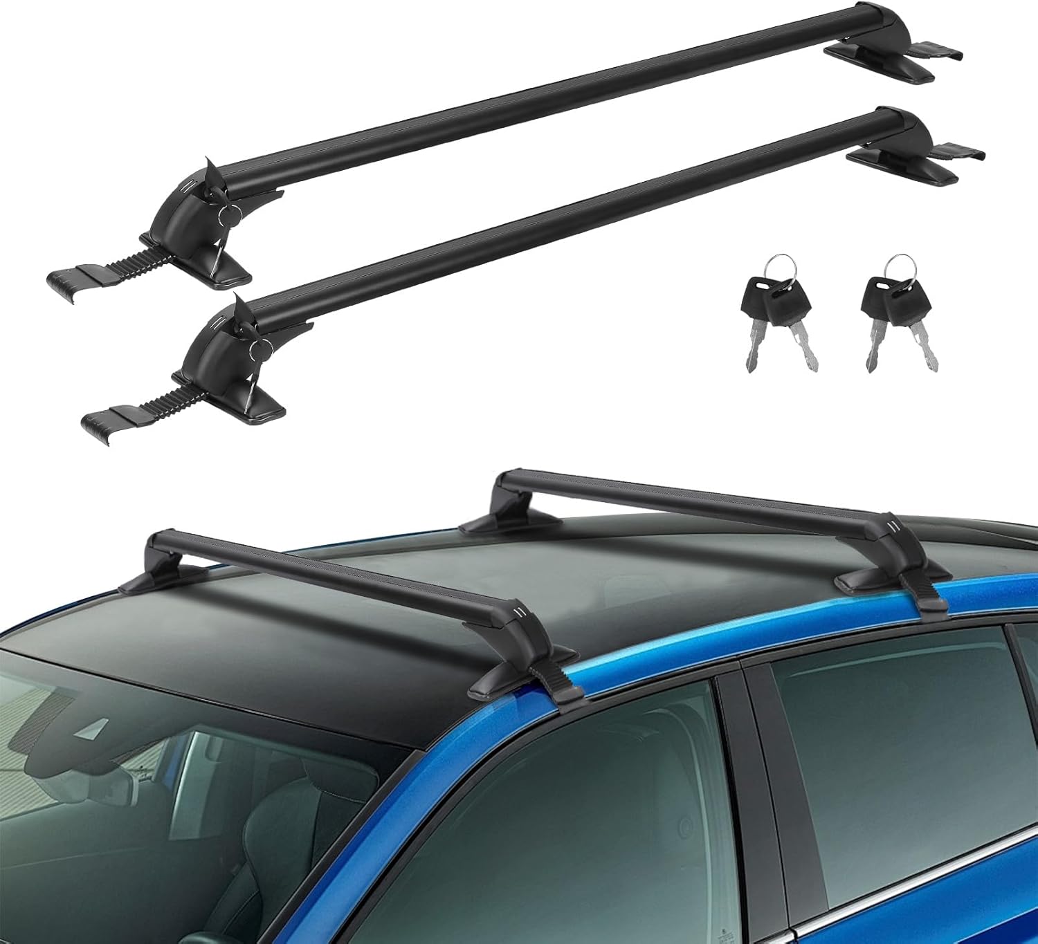 43" Universal Car Roof Rack, Adjustable Aluminum Roof Rack Cross Bars with Anti-Theft Lock for Most Vehicle Without Roof Side Rail, 165LBS Loading Capacity Universal Roof Rack 43"