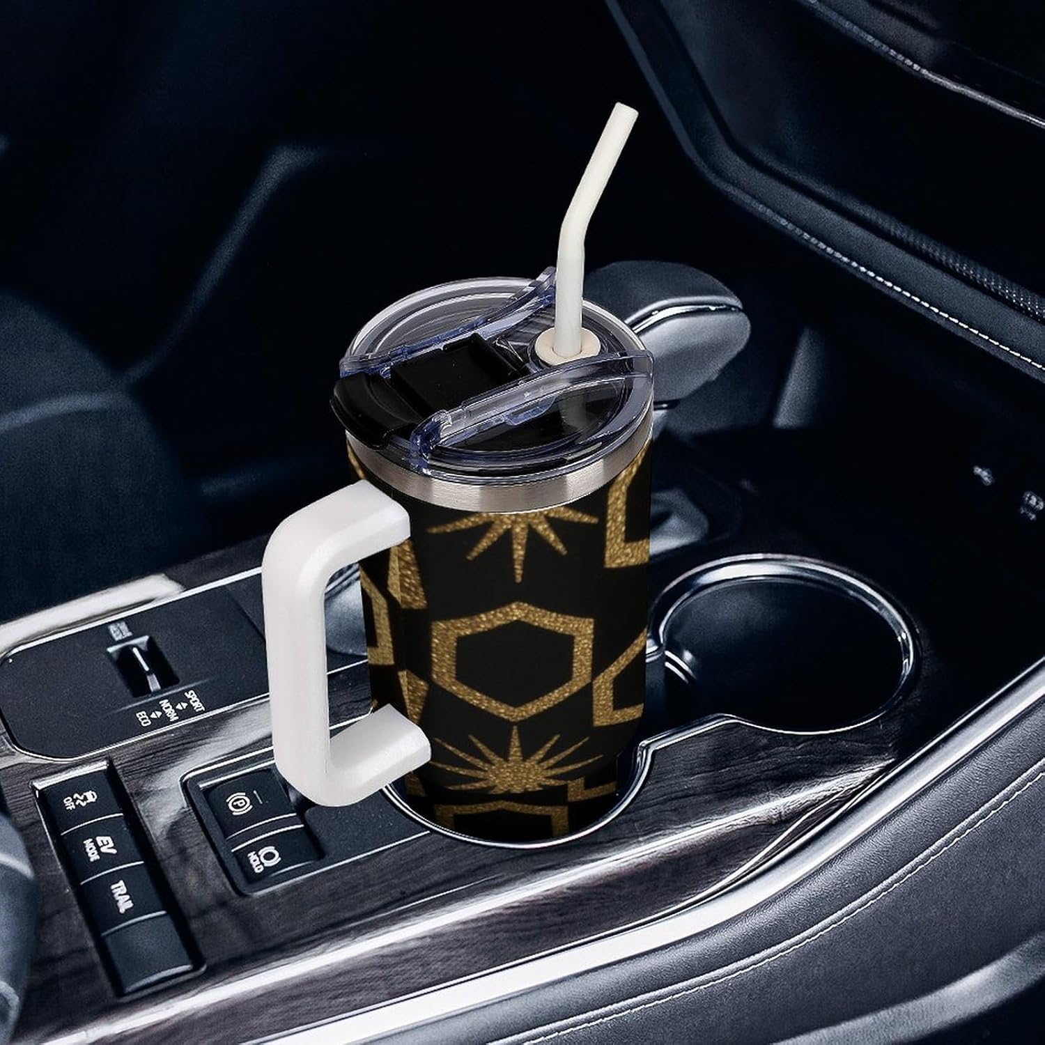 40 Oz Insulated Mug with Handle Lid And Straw Light And Shadow Hexagons Pattern Large Metal Sports Bottle Great for Gifts Parties Office Coffee