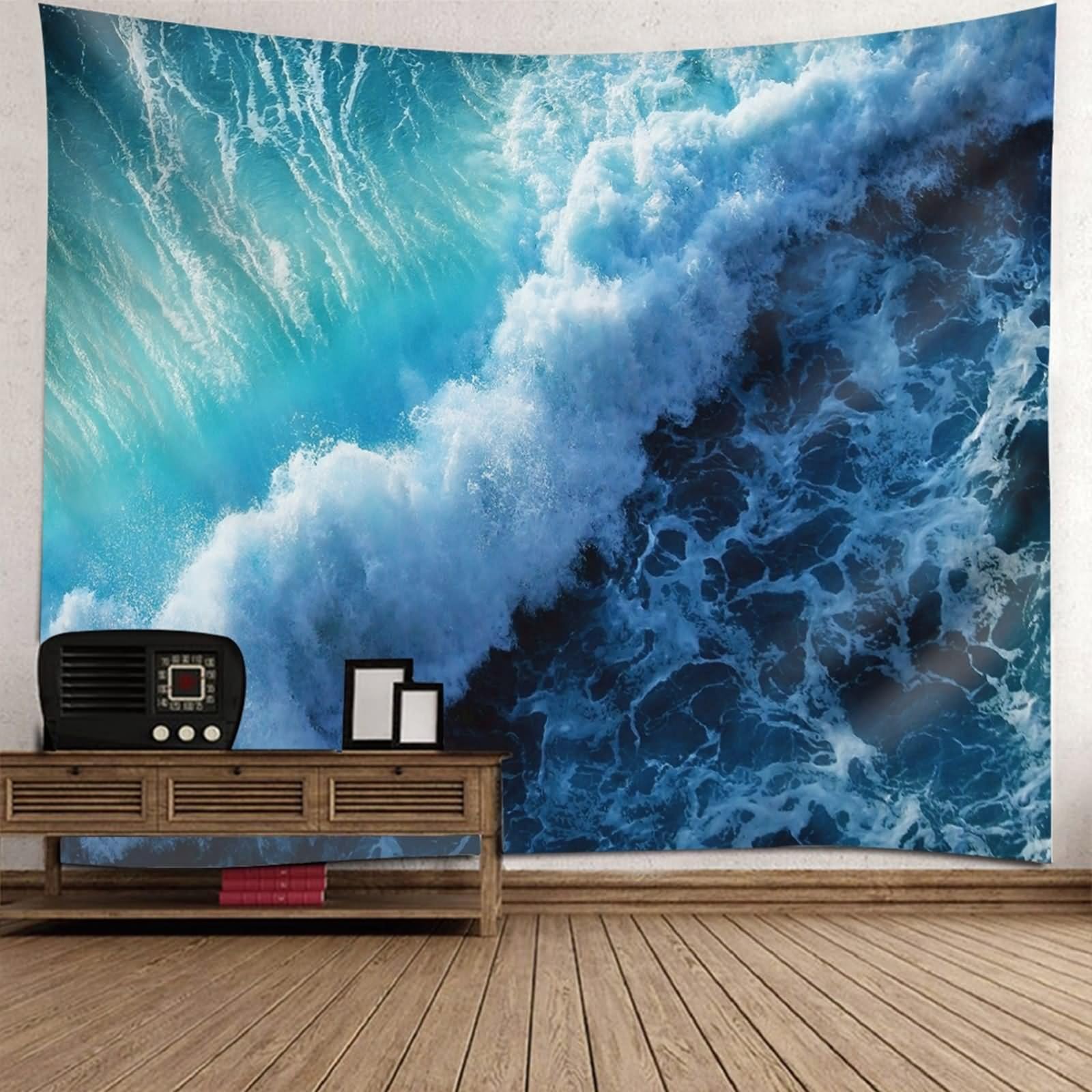 Aotiwe Chusty ścienne duże, gobelin Aesthetic fala morska zielony, biały, niebieski, dywan ścienny dla kobiet, 210 x 140 cm